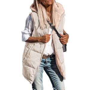 PRETTYGARDEN Womens 2025 Fall Reversible Vests Sleeveless Fleece Jacket Zip Up Hoodie Pockets Long Warm Winter Coat Outerwear (X-Large, Light Khaki)