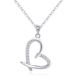 CeaKIev S925 Sterling Silver Heart Necklace for Women, Dainty Love Pendant with CZ, Jewelry Gift for Birthday, Anniversary, Valentine’s Day, Mother’s Day