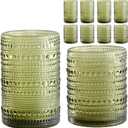 ZMOWIPDL Vintage Hobnail Drinking Glasses Set of 8,Green 12 oz & 15oz Highball Glass Cups, Kitchen Drinkware Glassware,Embossed Water Tumbler,for Beer,Cocktail,Whiskey,Juice and Various Mixed Drinks