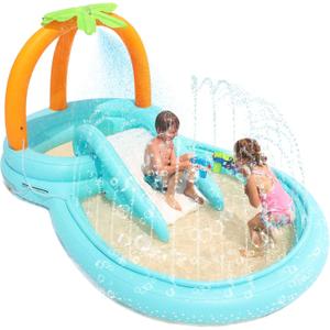 Kiddie Pool, Evajoy Inflatable Play Center Kids Pool with Slide, Water Sprayers Thickened Wear-Resistant Full-Sized Swimming Pool for Kids Toddler Children, Garden Backyard & Indoor Use 111x70x61