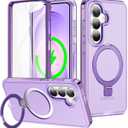 for Samsung Galaxy S26 Case with Magnetic Invisible Stand[Compatible with MagSafe] with Screen Protector Dual Layer Full Body Military Shockproof Translucent Phone Cover-Purple