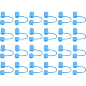 uxcell 24Pcs Straw Cover Cap, Blue Silicone Straw Tips Cover Fits 10mm/0.39" OD Drinking Straws, Reusable Dust-Proof Straw Tips