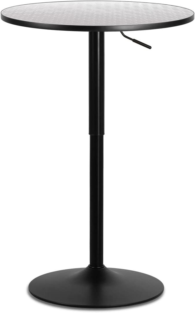 MoNiBloom Pub Round Table Silver Stripe Top with Black Leg and Base, Bar Table  Height Adjustable with 360 Swivel, Cocktail Bistro Table for Dining Bistro Cafe Home Bar, 23.5" Diameter