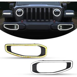 Kiwi Master LED Fog Lights Trim DRL for Jeep Gladiator JT 2018-2026 Jeep Wrangler JL/4xe Accessories Front Bumper Lamps Cover Turn Signal Daytime Running Light, Pair