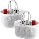 UUJOLY Portable Shower Caddy Basket Tote, Plastic Storage Basket with Handles Organizer Bins for Kitchen Bathroom College Dorm, White 2 Pack