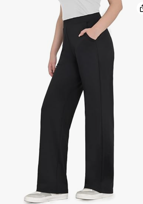 Bamans Dress Pants Women High Waisted Work Business Office Trousers Pull On Flare Yoga Slacks with Pockets, Black Trousers, Size 3XL
