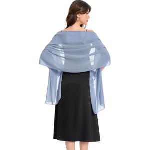 Baoqiya Women's Shawls and Wraps for Evening Dress Chiffon Shawl Soft Elegant Silky Pashmina Wedding Bridal Scarf (Blue Grey, Length(79") * Width(19"))