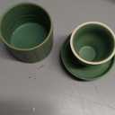 Ceramic Butter Crock with Lid, French Butter Dish with Water Line for Countertop, Butter Keeper for Spreadable Butter, Container Holder for Kitchen and Home Decor, 6.7 OZ, Vintage Green