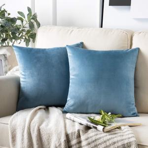 Phantoscope Pack of 2 Velvet Decorative Throw Decorative Pillow Cover Soft Solid Square Cushion Case for Couch Blue 18 x 18 inches 45 x 45 cm