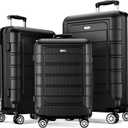 SHOWKOO Luggage Sets Expandable PC+ABS Durable Suitcase Double Wheels TSA Lock Black (20in/24in/28in)