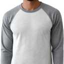 Mens T-Shirts Baseball Vintage Fashionable Lightweight Casual Cotton Crew Neck Slim Fit with Raglan Long Sleeves (Gray, XXL)