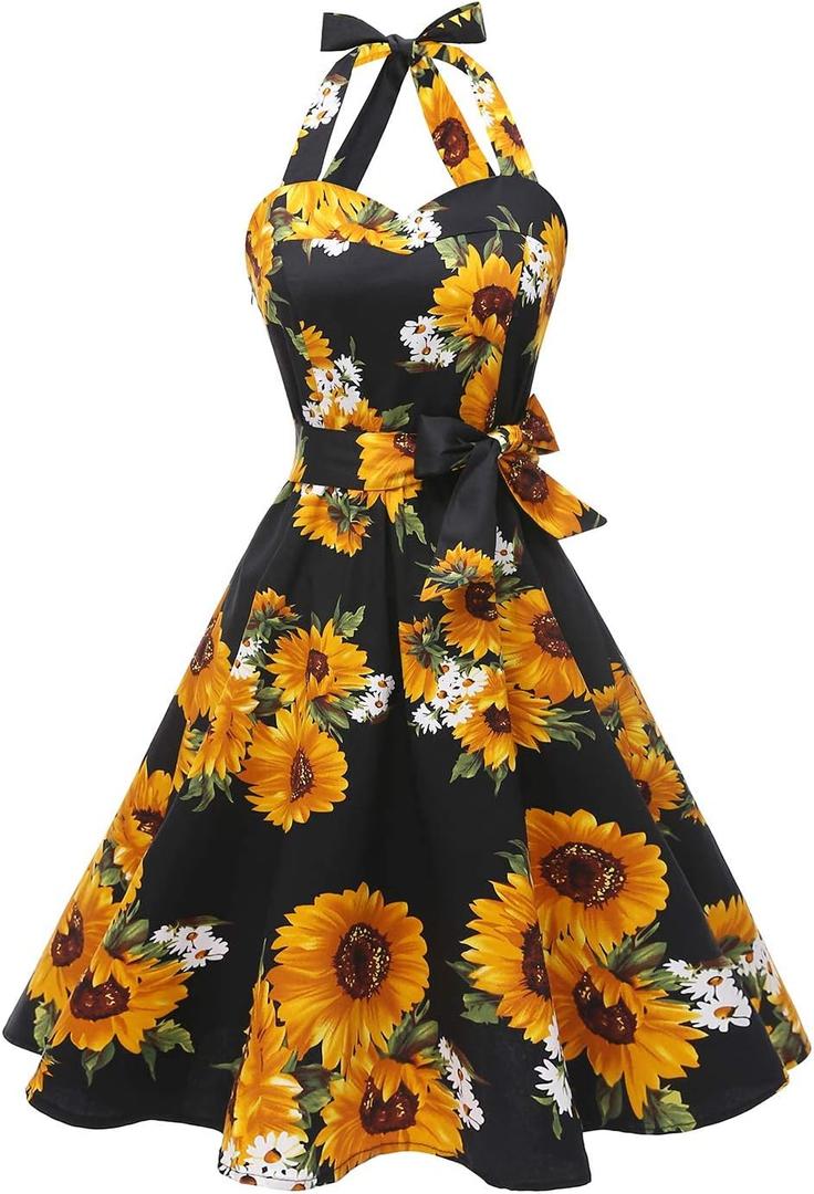 Topdress Women'sVintage Polka Audrey Dress 1950s Halter Retro Cocktail Dress  S
