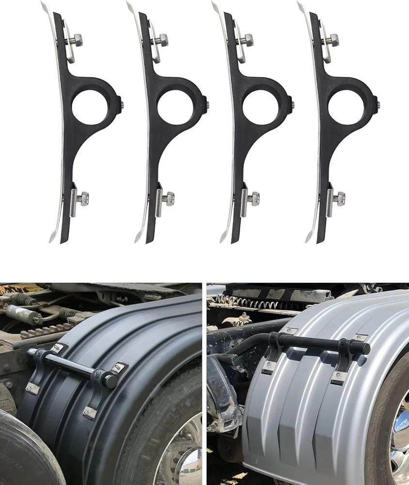 4 Pcs Fender Brackets Assembly - 8591005 Fender Hanger Mounting Bracket for Trailer Dump Trucks, Flatbed Trucks Dual Rear Wheels Replacement 8590195 & 8590245 Poly Fender (One Side)