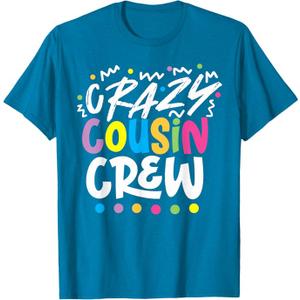 The Crazy Cousin Crew Unisex-Kids T-Shirt, Blue, Small, Short Sleeve