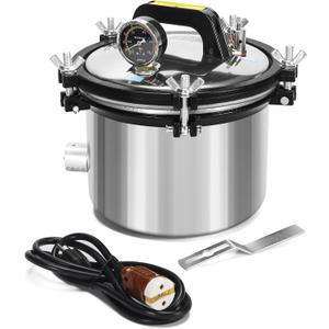 8L Portable Steam Autoclave for Laboratory Tool Cleaning, 304 Stainless Steel, Dual Fuel (Electric & Coal), Dry-Burn Protection, YX-280B
