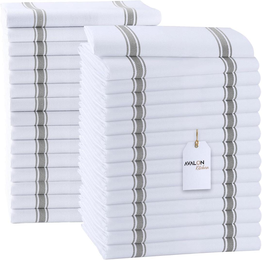 Avalon Kitchen Dish Towels Set (Value Pack of 30) Size 15x25 Inch, 100% Cotton Soft & Absorbent Kitchen Towels, Tea Towels, Reusable Cleaning Cloths for Household Cleaning (Grey)