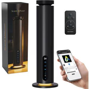 Waterless Essential Oil Diffuser, 1000 Sq.Ft Coverage, Smart App & Remote Control Scent Machine, 3 Color Ambient Lights, Adjustable Mist, Quiet Aromatherapy Diffuser for Home Large Room Hotel, Black