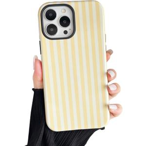 Compatible with iPhone 14 Pro Max Case, Cute Fashion Aesthetic Striped Pattern Cover for Women, Shockproof Soft TPU and Hard PC Protective Phone Case for iPhone 14 Pro Max 6.7"- Yellow