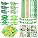 94-Piece St Patricks Day Accessories, St Patricks Day Party Favors Include Felt Shamrock Banner, Shamrock Glasses, Mustaches, Tattoo Stickers, Necklaces, Coins for Irish Party Supplies