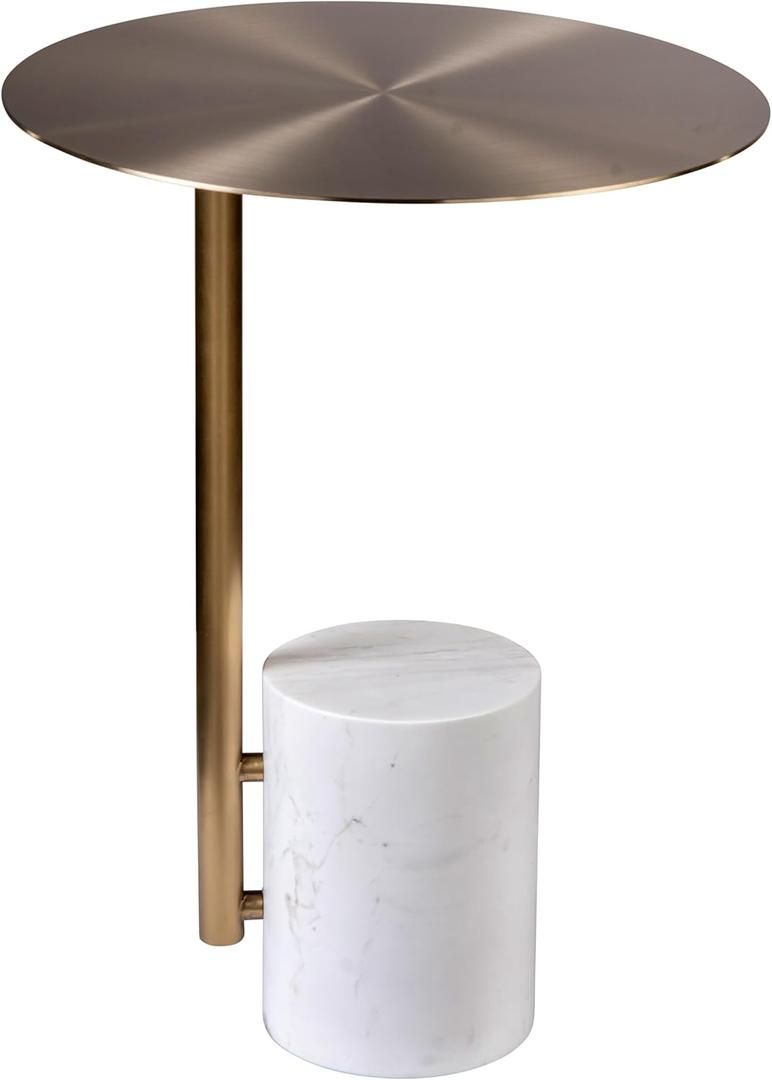 Emmy 21 in H Round Gold & White Stainless Steel/Glass/Marble Base Drink Table, Side Table, Accent Table, Entryway Table