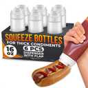 Set of 6 Condiment Squeeze Bottles 16 oz Easy-to-Fill Clear Sauce Bottle with Self-Closing Valve, Durable & Reusable for Home Cooks, BBQ, Restaurants Dressings, Ketchup, Mustard, Hot Sauce, Syrup
