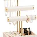 Abiglifty 3 Tier Necklace Holder Display, Jewelry Organizer, Jewelry Stand, Bracelet Display, Necklace Organizer, Bracelet holder, Jewelry Display for Necklace, Watches, Rings, Beige