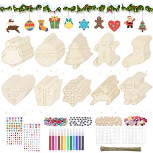 416pcs Wooden Christmas Ornaments to Paint, Unfinished Wooden Ornaments for Crafts, Paintable DIY Christmas Craft with Rich Accessories, Blank Ornament Painting Kit for Kids Adult Xmas Decorate