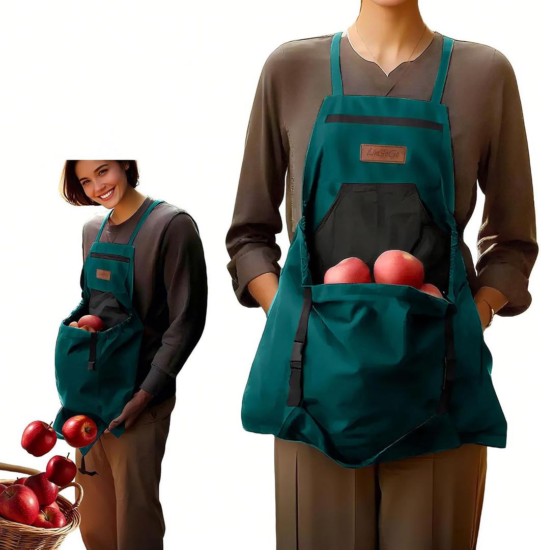 Gardening Apron with Harvesting Pouch for Women/Men, Adjustable Cross BackZippered Phone Pocket - Great Gift