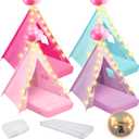 4 Pack Teepee Tent for Kids Slumber Party with Mattress,Fitted Sheet,Light String,Natural Cotton Washable Sleepover Tents for Girls Party Birthday Slumber Movie Night Supplies(Colorful)