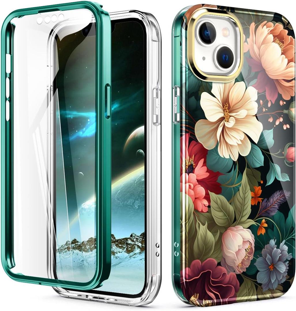 Cute Flower Case for iPhone 15 Plus 6.7 inch Built with Screen Protector, Lightweight and Stylish Full Body Shockproof Protective Rugged TPU Case for Women/Girls