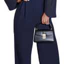 Pink Queen Jumpsuits for Women Dressy Patchwork Chiffon Sleeve V Neck Wide Leg Romper Elegant Party Outfits (Medium)