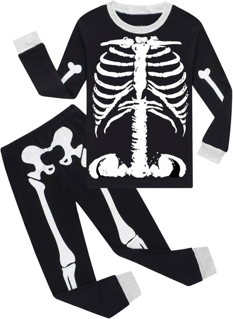 Dolphin&Fish Boy Pajamas Long Sleeve Cotton Kids Clothes Toddler Boys Sleepwear (14, Skeleton Glow in the Dark854)