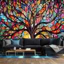 XMPMBM-Vintage Abstraction Art Forest backsplash Large Decorative Wallpaper Colorful Graffiti Tree Bedroom Bathroom wall Mural- W 154" X H 105"（112 Square Foot）