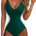 SUUKSESS Women One Piece Swimsuit Slimming Tummy Control Deep V Neck Bathing Suit, M