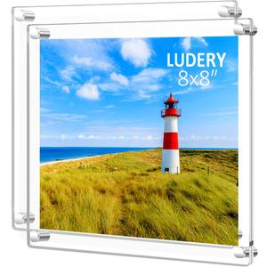8x8 Clear Acrylic Wall Mount Floating Frameless Picture Frame,Clear Acrylic Photo Frame for Wall, Frameless Picture Frame Panel For Degree Certificat, artwork and family portraits-2pack