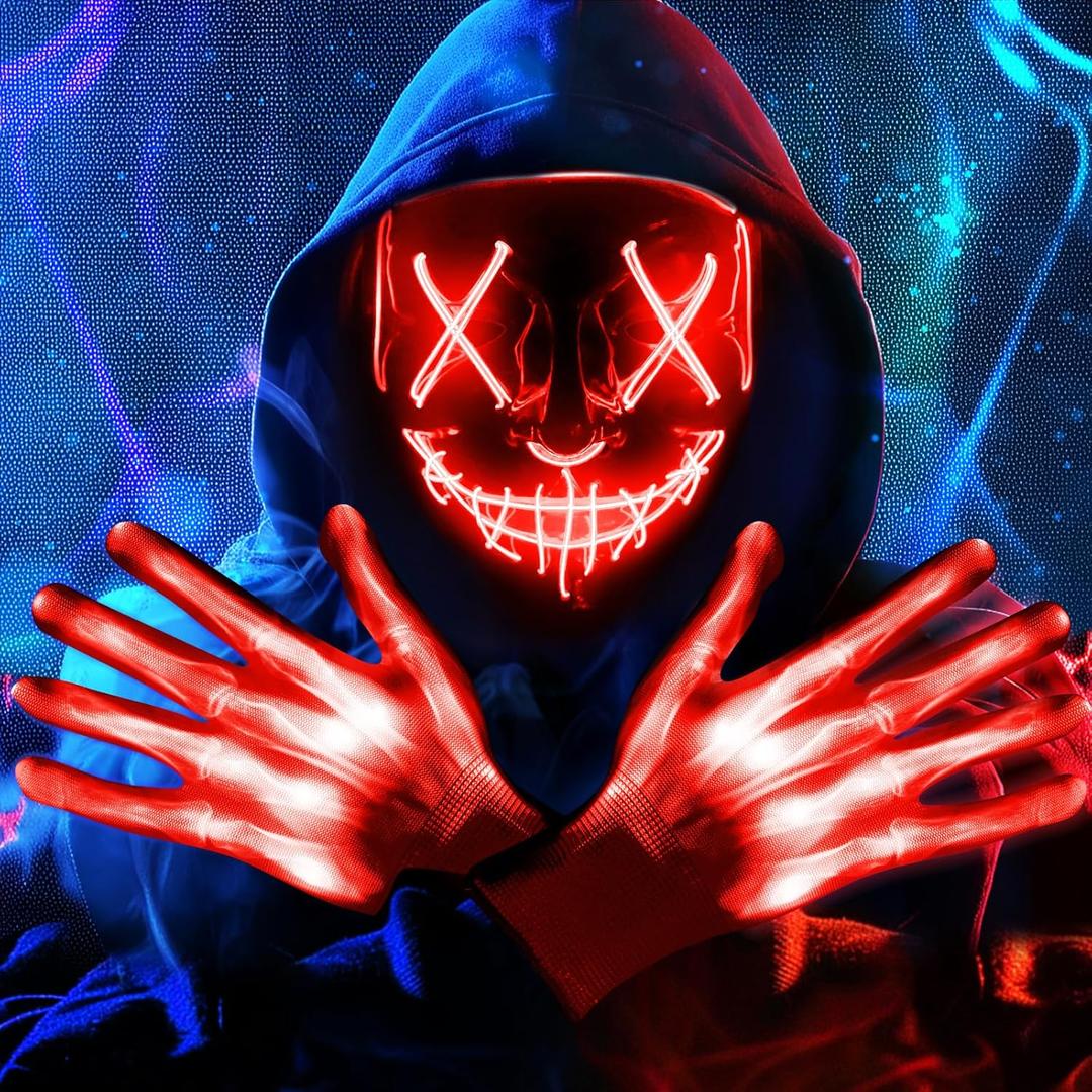 Halloween LED Light Up Mask, Scary Glowing Mask for Cosplay Costumes, Festival, Carnival Party Supplies Gifts (Red)