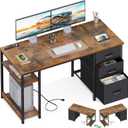 AODK 51 Inch Computer Desk with Drawers & USB Power Outlets