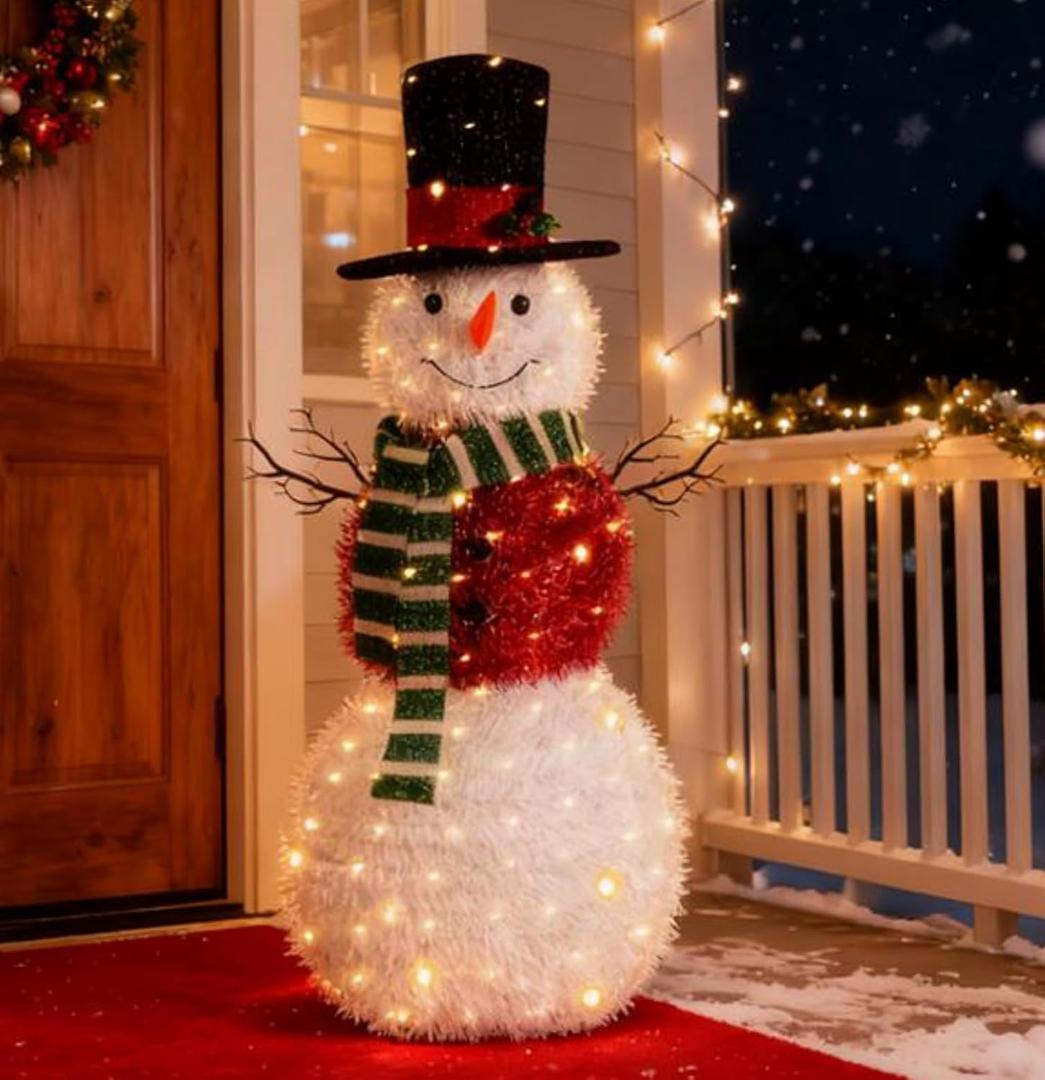 4Ft Outdoor Snowman Lighted for Christmas Yard/Lawn, 150 Lights Foldable Pop-Up Christmas Snowman Waterproof Battery Operated Xmas Decoration Prelit Holiday Porch Ornaments for Indoor/Outdoor