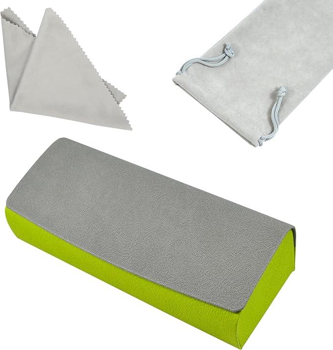 MBQBBBZ Glasses Case hard shell,3in1 Sunglasses Case & Eyeglass Case with Cleaning Cloth & Storage Pouch (GrayGreen)