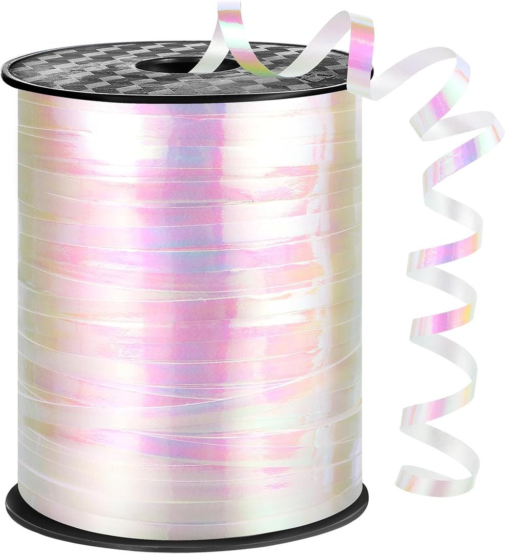 600 Yards Iridescent White Curling Ribbon 1/5 Inch Balloon String Ribbon Thin Crafts Ribbons for Crafts Project Gift Wrapping Gift Bags Wedding Party Easter Decorations