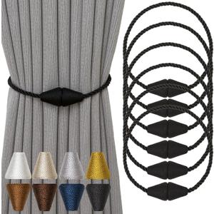 Magnetic Curtain Tiebacks 6 Pack Outdoor Rope Curtain Tie Backs Decorative Window Treatment Holdbacks for Home Decorative Curtain, Black