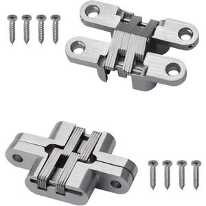 2 Pack 2.36 in Hidden Hinge Invisible Concealed Cross Hinges 180 Degree Folding Door Cross Zinc Alloy Hidden Hinges Swing Invisible Hinge for Cabinet, Cupboard,Wooden Box,with Screws-S5