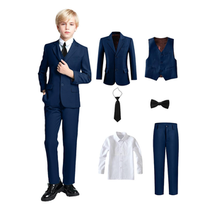 Yanlu Boy's Tuxedos Toddler Formal Suits Set Kids Blue Black Slim Fit Suit for Weddings , 6 Year