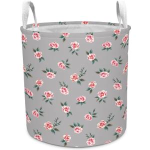 2 x Pink Rose Kids Laundry Basket Foldable Hamper with Handles, 13.8" x 15.8"