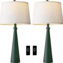 Oneach 25.75" Green Table Lamp Set of 2, Bedside Lamps with USB Ports, Modern Nightstand Lamps Set for Living Room Bedroom House Bedside Home Office Family