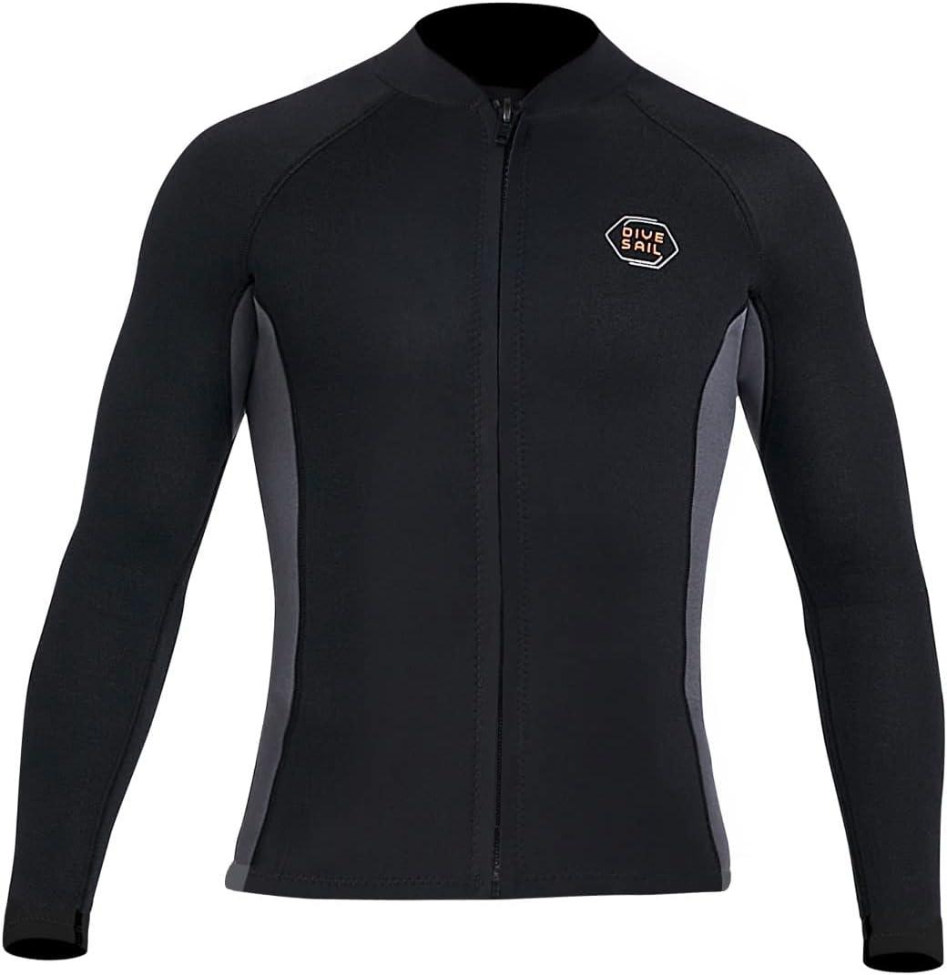 Wetsuit Top Wetsuit Pants 2mm Neoprene Wetsuit Jacket Men Women Front Zip Long Sleeve Diving Suit for Swimming Surfing Snorkeling Kayaking Scuba Diving (3X-Large, Black (Men's Top))