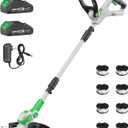 SOYUS 20V Cordless Electric Weed Wacker, 12 Inch String Trimmer Battery Powered with 2X 2.0 Ah Battery and 8 Pack Replacement Spools, Lightweight Grass Trimmer for Yard Work
