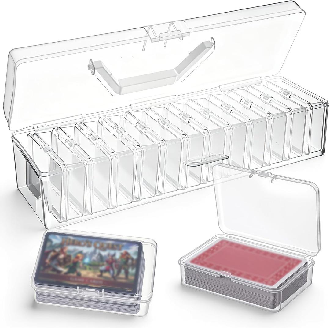 Yexiya Trading Card Storage Box Plastic Playing Card Case Set of 13, Portable Clear Playing Cards Box Plastic Holder for Game Cards Storage Organizer