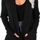 MEROKEETY Women's 2025 Fall Open Front Waffle Knit Cardigan Long Sleeve Cozy Knit Sweaters with Pockets, Black, Medium