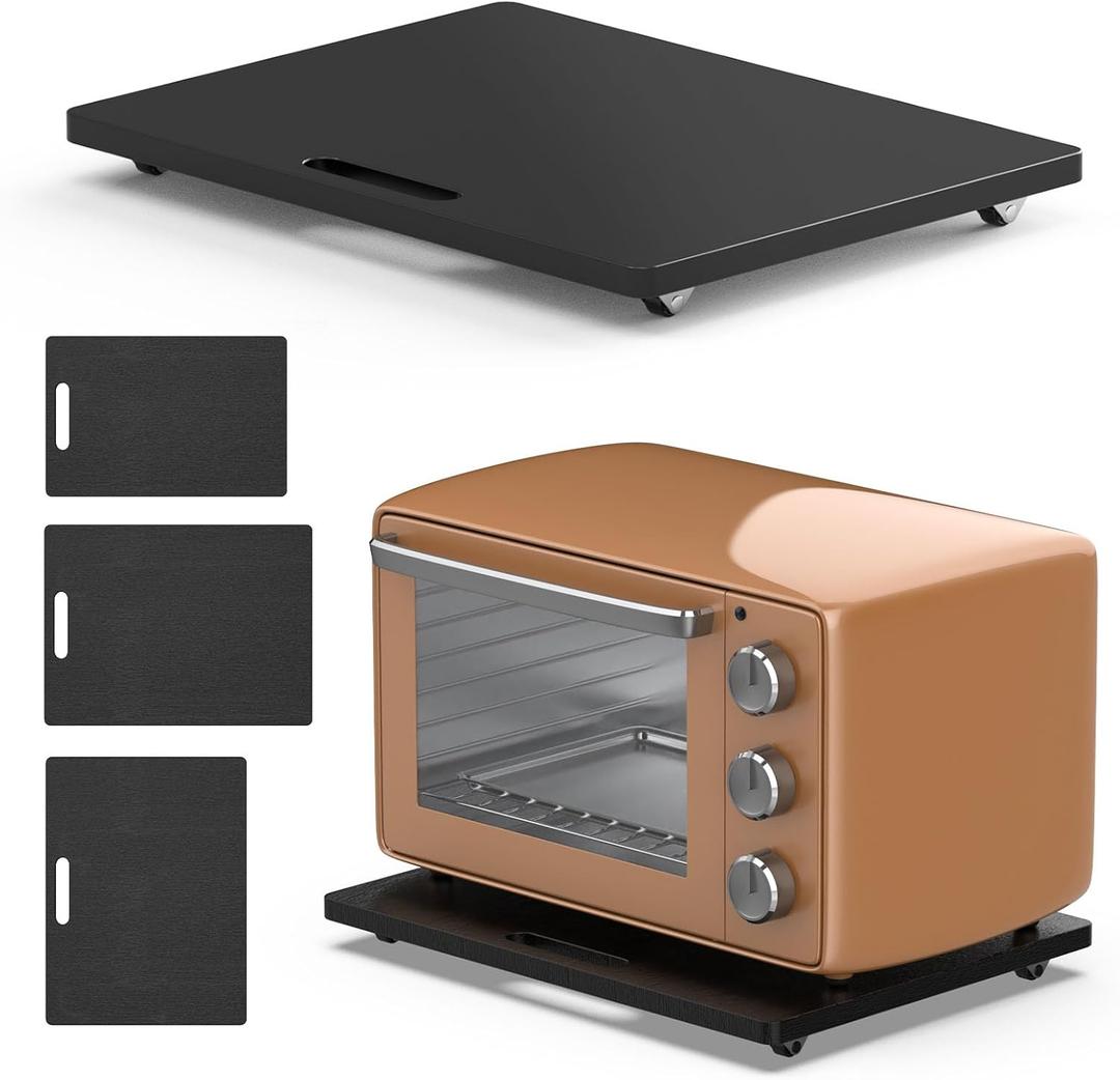 Bamboo Sliding Tray 16"W x 13"D Appliance Slider with Rubber Wheels Sliding Tray for Coffee Maker, kitchen Appliance Sliders for Countertop Air Fryers, Kitchen Stand Mixers, Toasters, Microwave (Black)